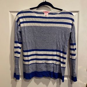 Lilly Pulitzer 100% Linen Alana Sweater Stripes Royal Blue XS EUC